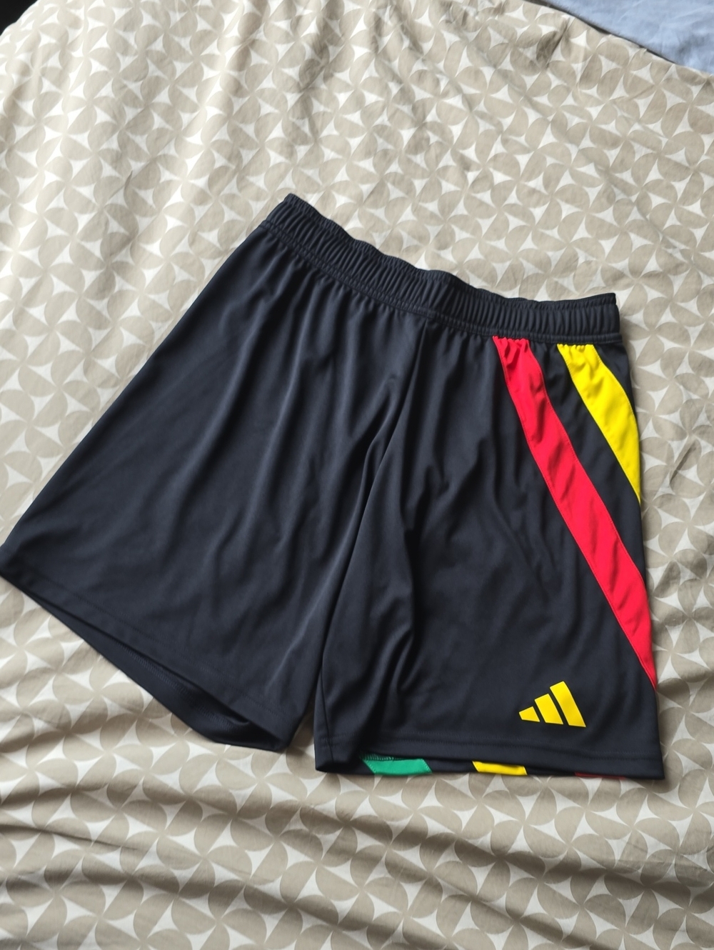 adidas Men’s Black Athletic Shorts with Red & Yellow Panels